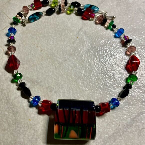 Dichroic fused glass & bead necklace - Picture 2 of 2